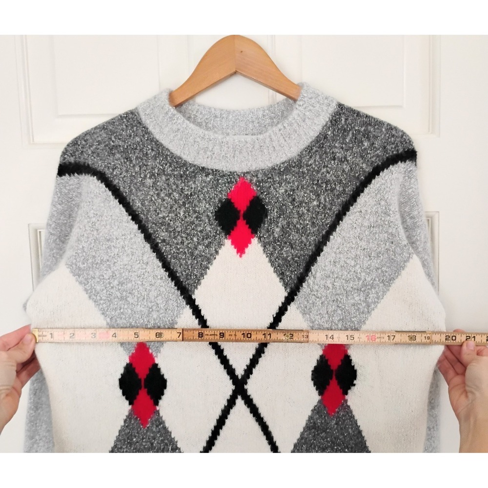 Vintage De Rotchild Silk Angora Lambswool Argyle Sweater Medium Grey Red Cozy - Picture 5 of 6